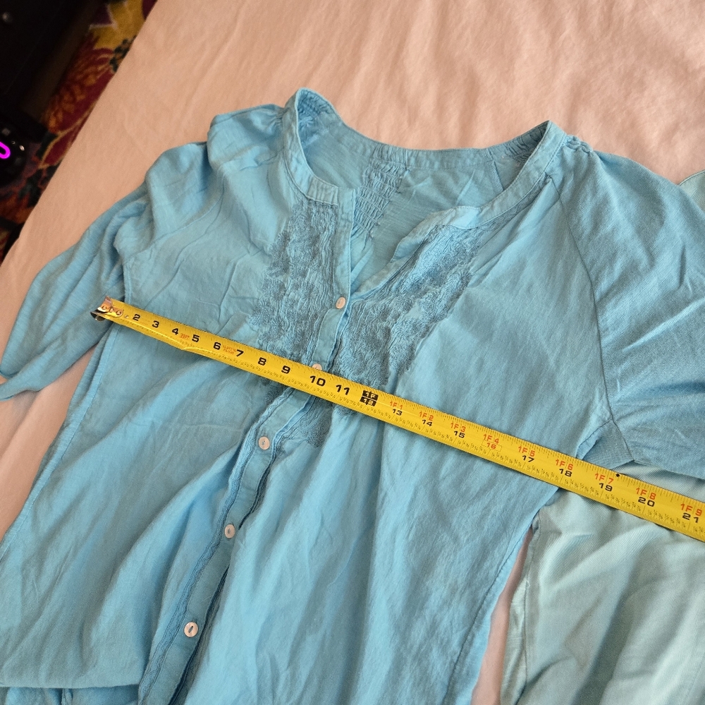 Nine West Two tops: teal blue and aqua soft blouse tops - Picture 8 of 9